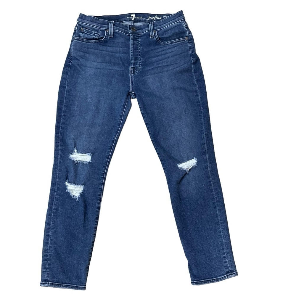 7 For All Mankind Josefina Skinny Boyfriend Distressed Jeans Size 28 Button Fly
